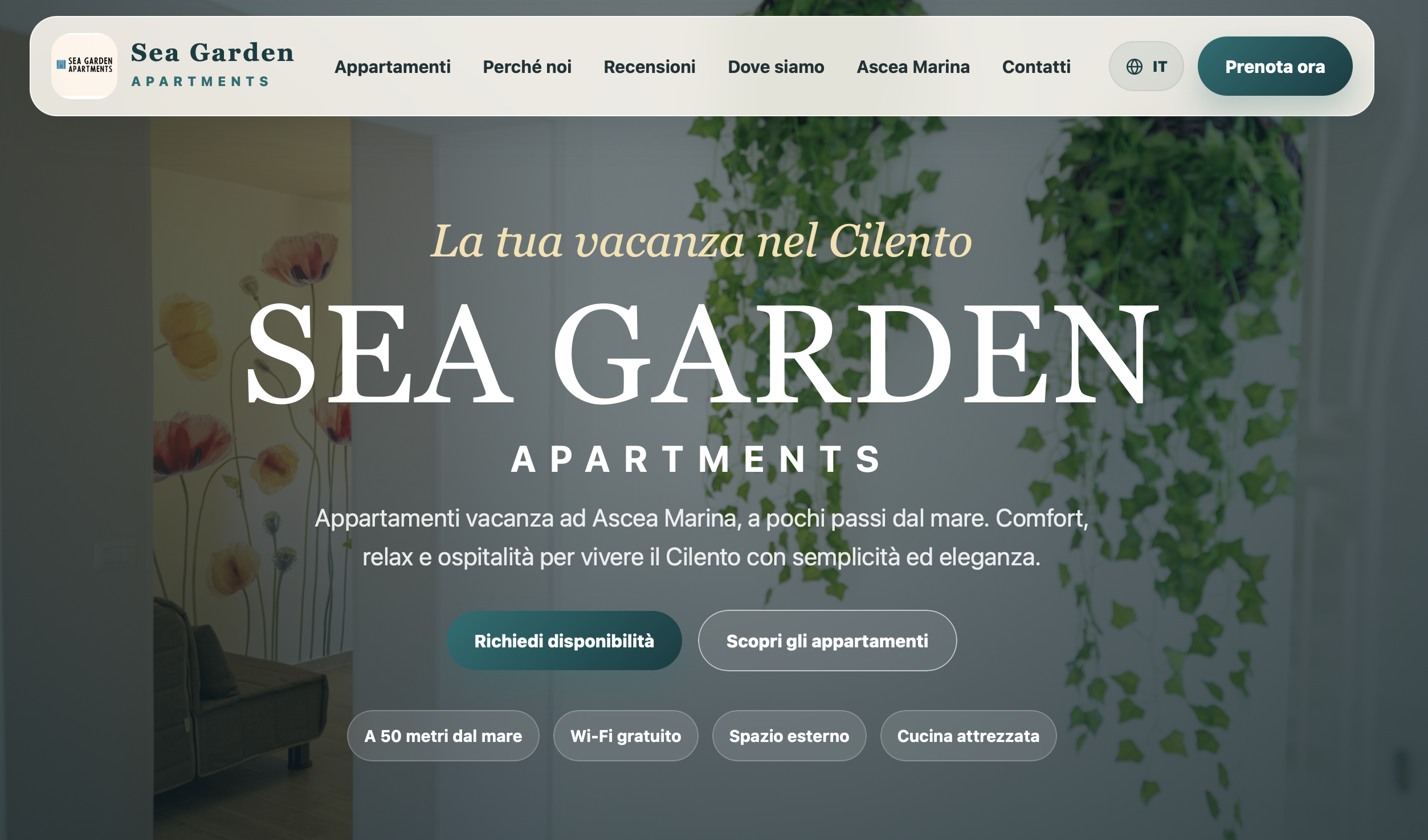 Screenshot del sito Sea Garden Apartments realizzato da Nicola Aversa