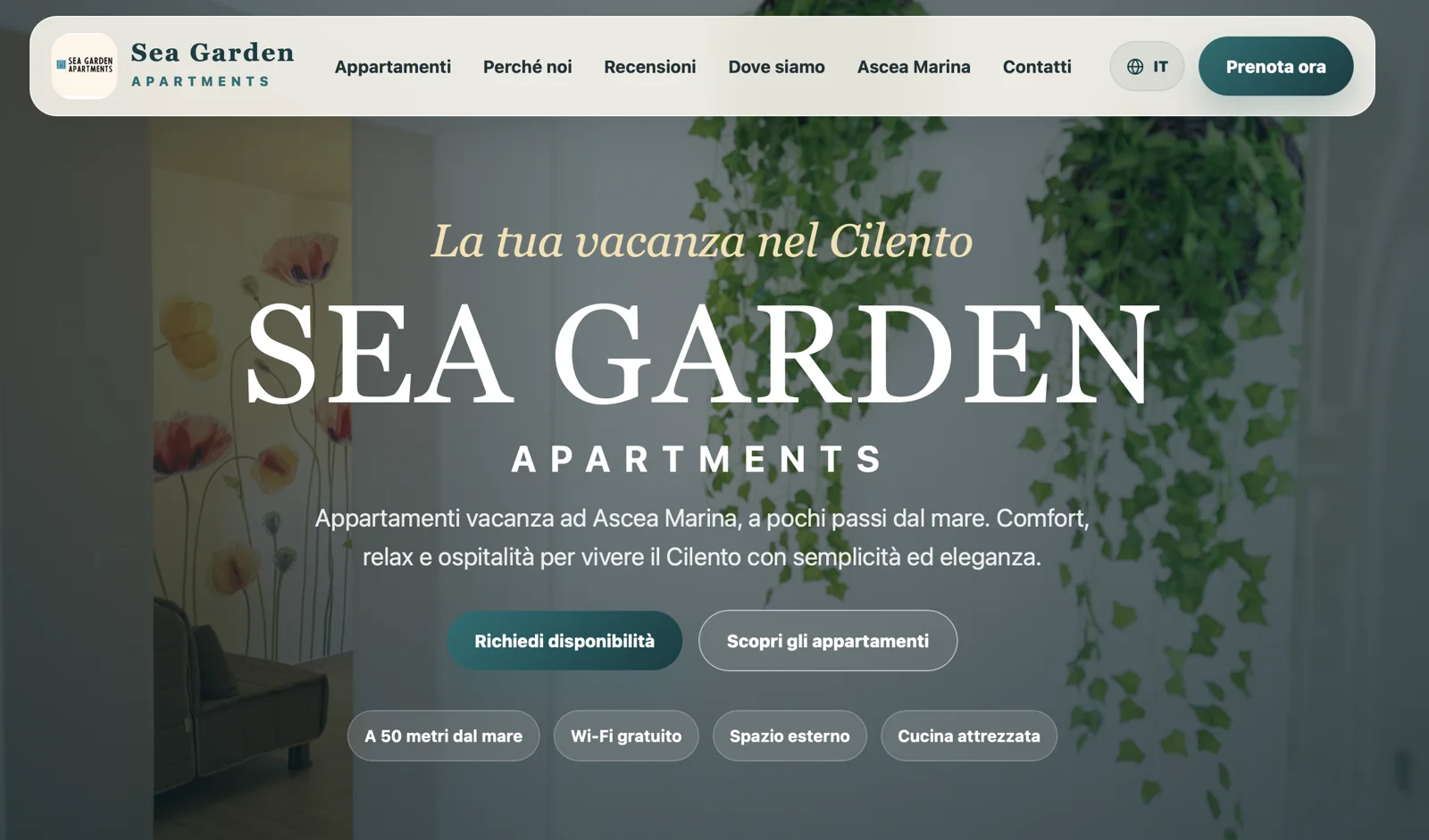 Screenshot del sito Sea Garden Apartments realizzato da Nicola Aversa
